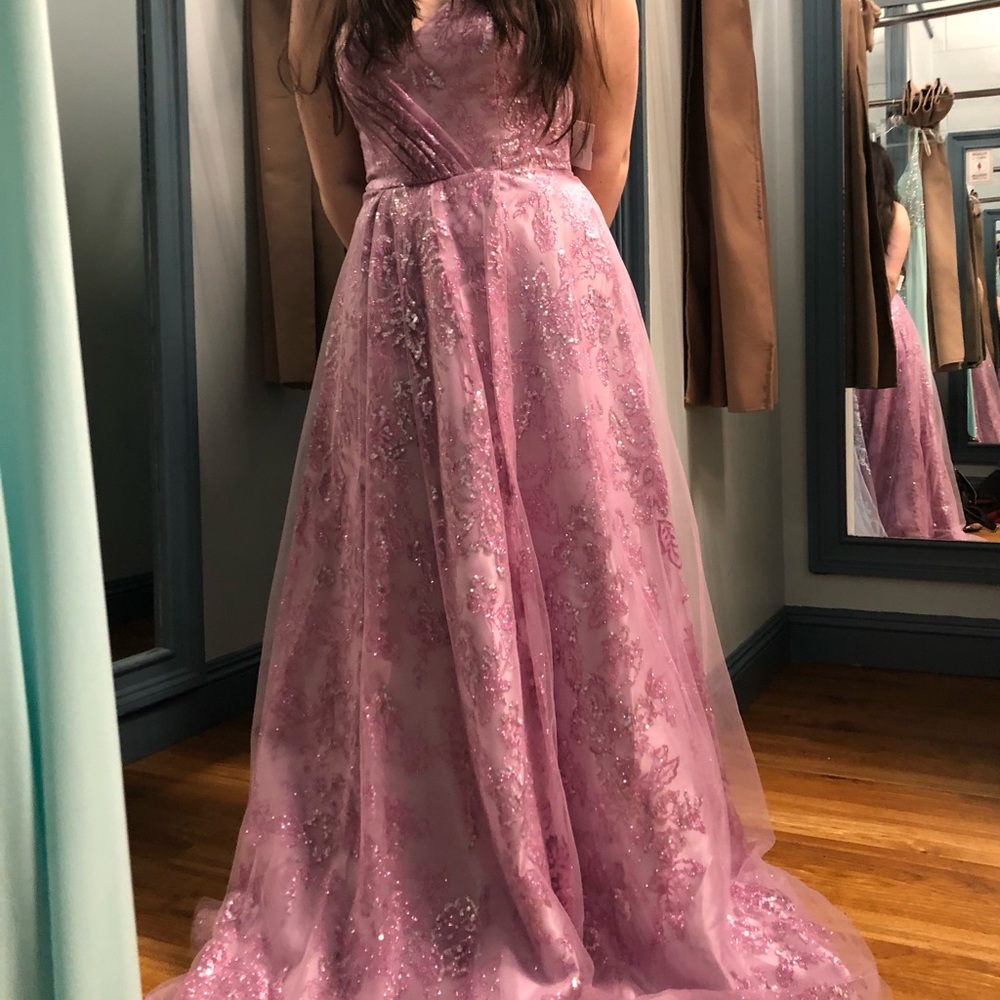 Size Medium (4-6) Cindy Collection USA pink prom dress.